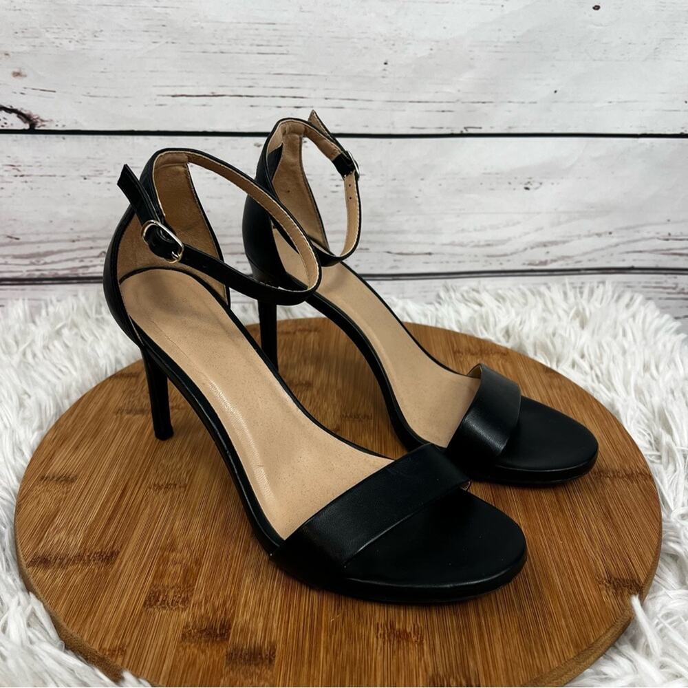Black Ankle Strap Stiletto Heel Sandal Size 8